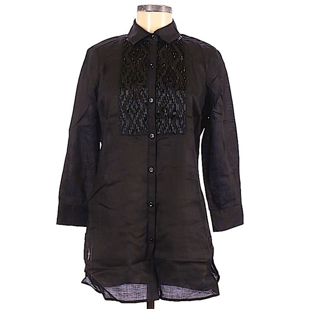 PER Se Black Beaded Longline Tunic Top Size 6
